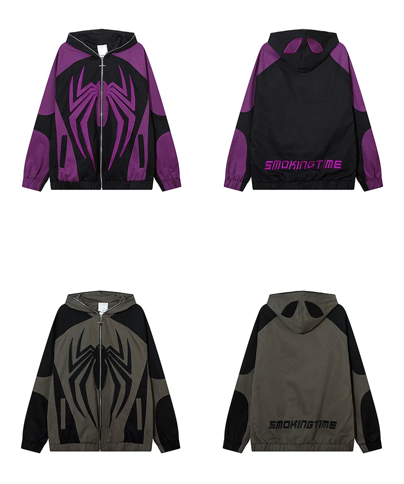spider embroidery hooded jacket and coat men fashion hip hop full zipper hoodies loose outerwear casual streetwear baggy jack - variant style 2763b3 for streetwear fashion