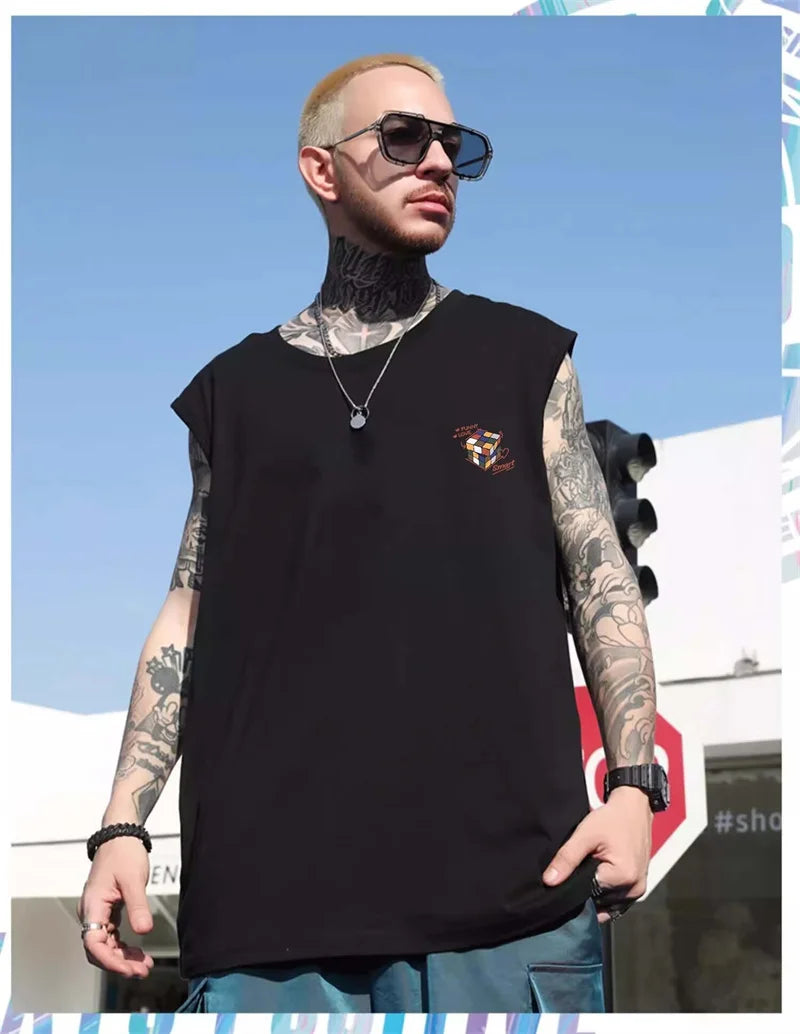 Glitchcore Chrome print – Summer Cartoon Cube Graphic Printed Sleeveless Tee Shirts