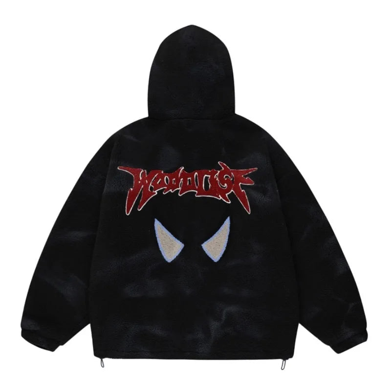 mens harajuku graffiti fleece jackets and coats letter embroidery hairy zipper outerwear warm streetwear parkas bomber jacket - variant style ac666b for streetwear fashion