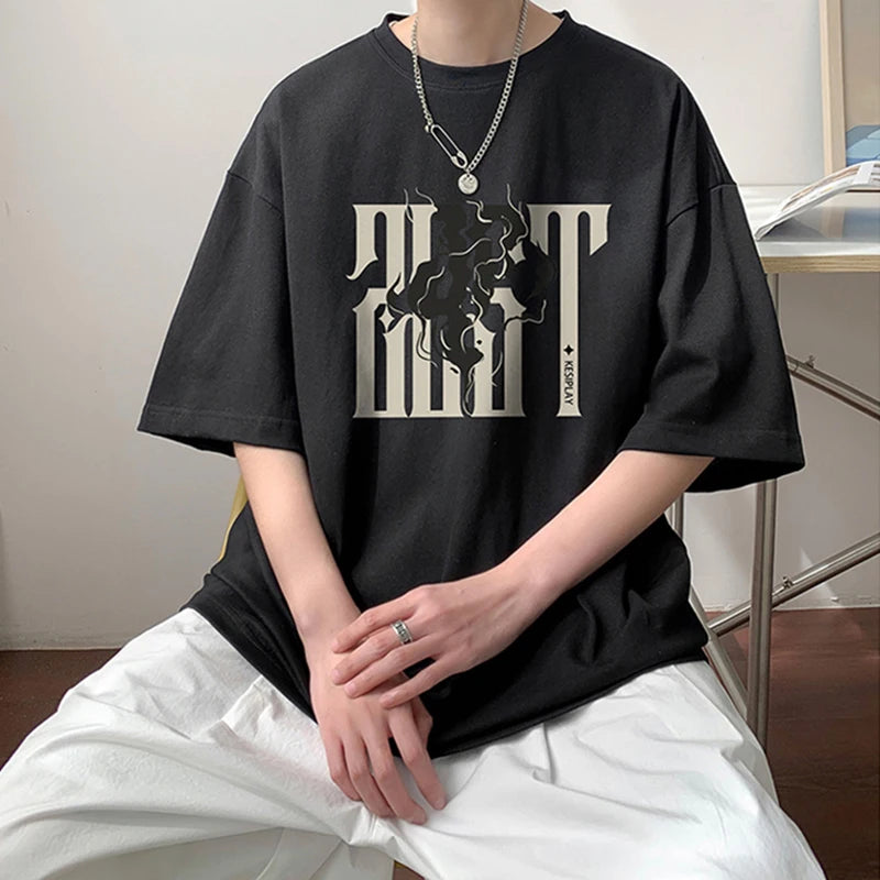 Y2k Crying character – 2024 New American Letter Print Short Sleeve Tee Shirt Mens