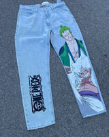 harajuku popular anime kokushibo print baggy jeans new style wide leg trouser y2k streetwear for men women high waist pants unique jeans style 4287