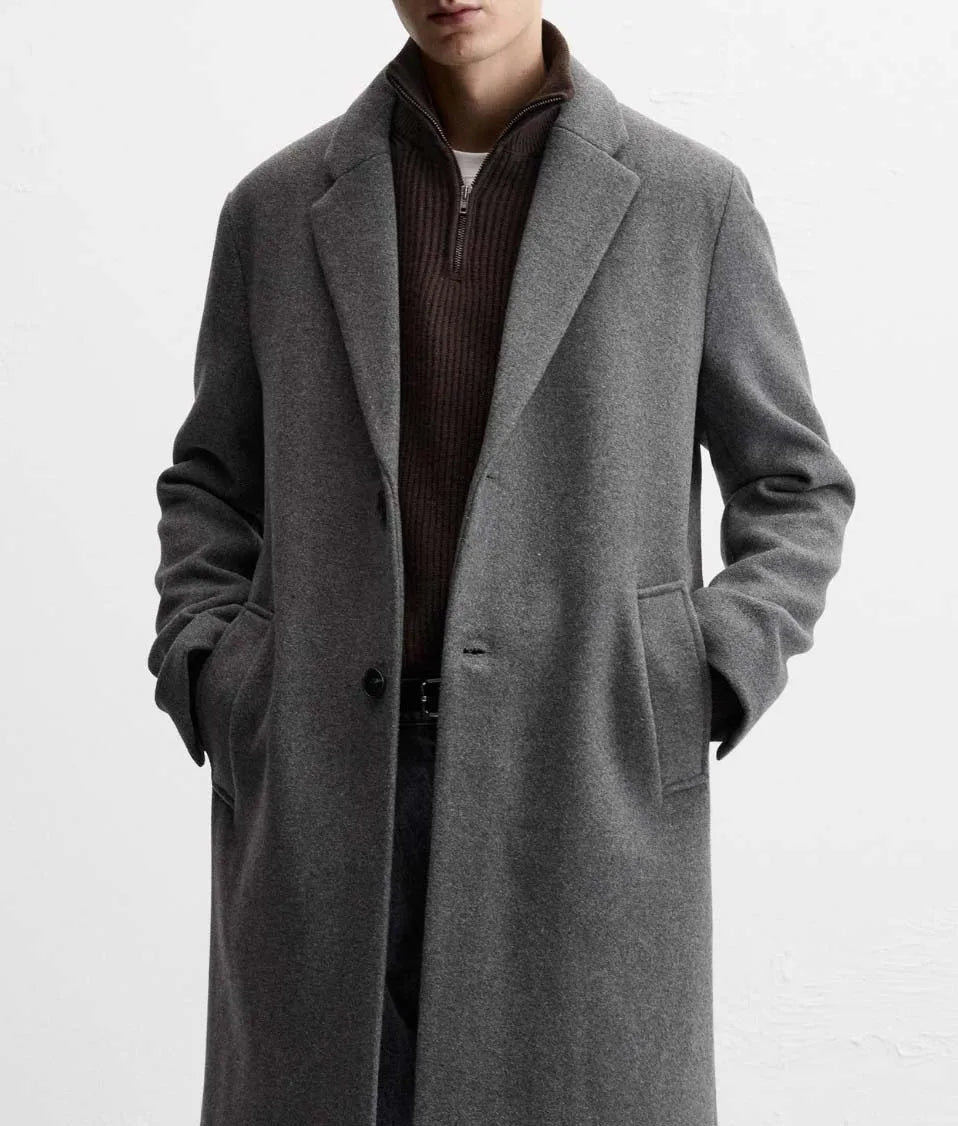 European and American men's medium and long 40% wool woolen gray suit