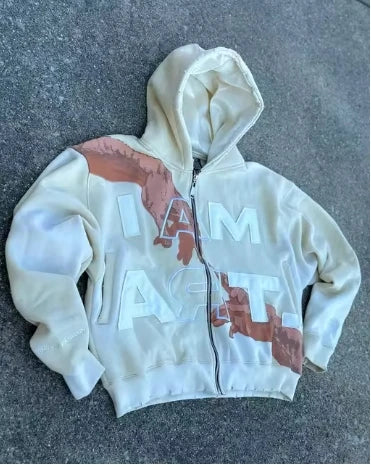 Hip Hop Trendy Streetwear Y2K Harajuku American Retro Letter Print Zip