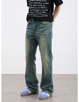 retro washed denim baggy jeans pants unisex hip hop fashion streetwear harajuku patchwork loose flare straight pants joggers men unique joggers style 2263