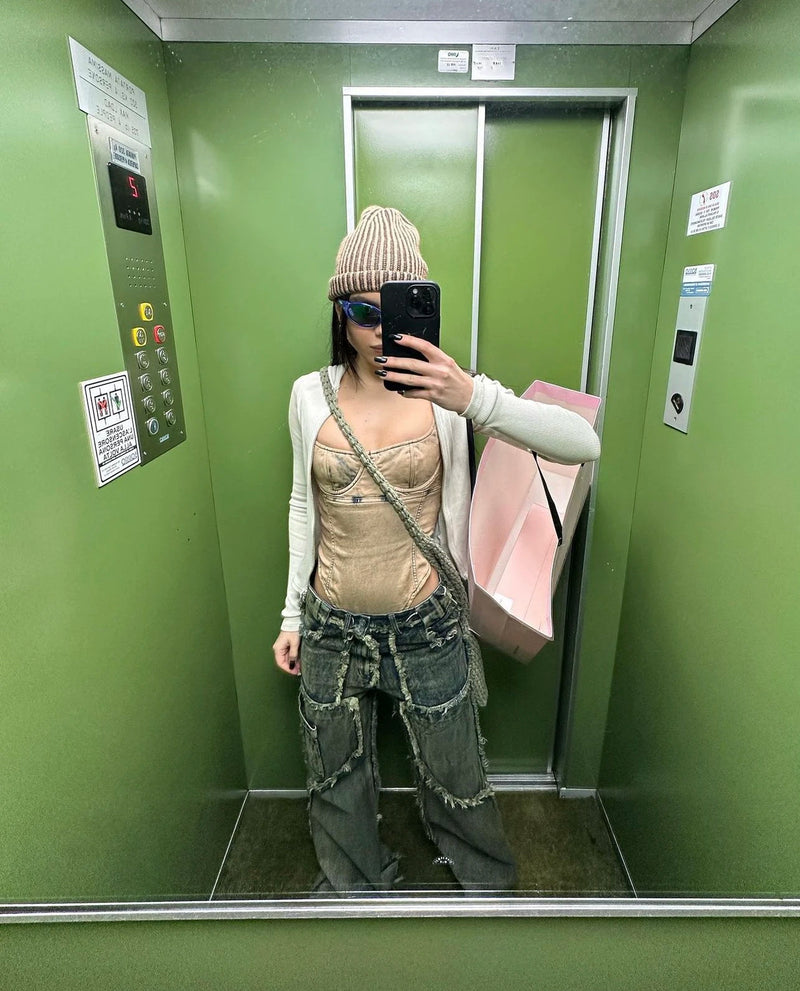 streetwear heavy craft washed distressed faded jeans flare slim straight tassel jeans for men and women raw edge denim pants unique jeans style 666