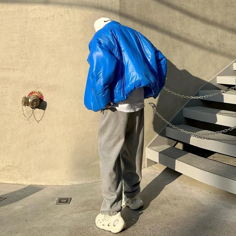 graphic outerwear featuring kanye 2023 new high quality fashion high street plastic 3d cotton coat black blue design – premium quality jacket for men