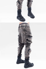 vintage motorcycle trousers joggers mens asymmetric straped pleated cross pants function elastic waist trousers unique joggers style 4599