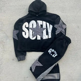 Gothic Retro Harajuku Star Embroidered Letter Oversized Hoodie Mens An