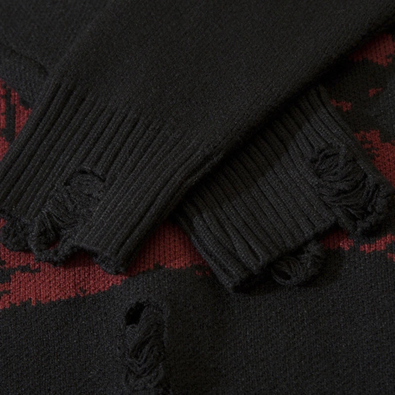 ripped goth women y2k men sweaters vintage black oversized knitted sweater harajuku anime fashion winter 2023 knit tops pullover trendy hip hop style outerwear, unique limited edition hoodie, Y2K vintage urban hoodie