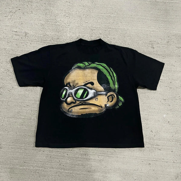 graffiti cartoon t-shirt with chaotic overlays and pastel energy