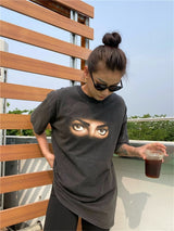 gothic aesthetic print tee featuring vintage retro style old school mjs eye printing high street t shirt tops
