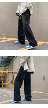 men jeans straight leg jeans boys american fashion wash old side stripes wide leg pants autumn vintage overalls unique jeans style 3905