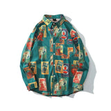 Dark Icon Vintage Printed Shirts Men Turn-down Collar Men's Shirt Streetwear Shirts for Man