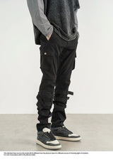 mens high street jeans casual hip hop military cargo pockets trousers new fashion slim fit zipper skinny denim pants joggers unique joggers style 2703