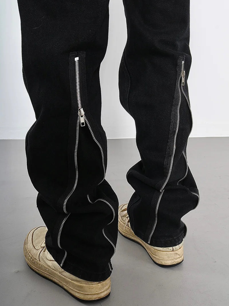 back zipper open cargo denim pants casual biker jeans fashion streetwear trousers hip hop flare pants joggers y2k men s jeans unique joggers style 3776