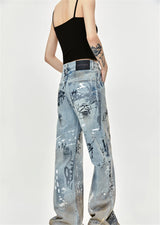 men baggy jeans graffiti printed loose straight denim pants luxury designer jeans male streetwear hip hop jeans trousers y2k unique jeans style 4534