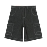 y2k streetwear multi pockets embroidery washed summer jeans shorts for men wide leg baggy casual denim over knee length pants urban skinny jeans