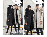 Korean Style Winter Long Parka Coat Men Woman Down Jacket Clothing Hooded Fur Collar Thicken Warm Leisure Lovers Overcoat