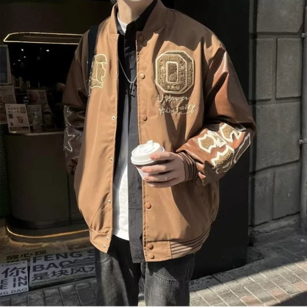 leather varsity jacket, cold weather layer, hip hop