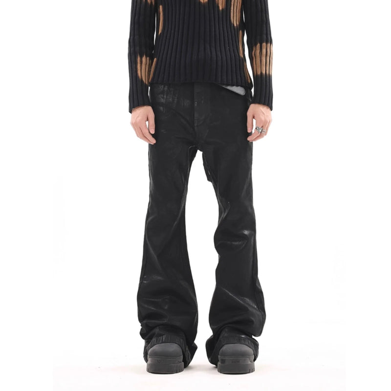 european and american street batik black paint coat wide jeans pants fashionable baggy contoured distressed flared denim jeans urban skinny jeans