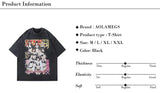 Glitchcore Graphic tee – Vintage Men Black Washed Tshirts Sexy Girls Graphic Print T