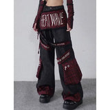 embroidered patchwork red checkered multi pocket jeans with high waist and slimming effect floor length pants baggy jeans women unique jeans style 2590