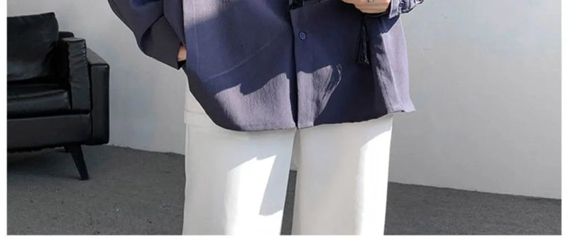 Shirts for men spring and autumn style national fashion design loose and versatile large size outer wear lapel long sleeved tops