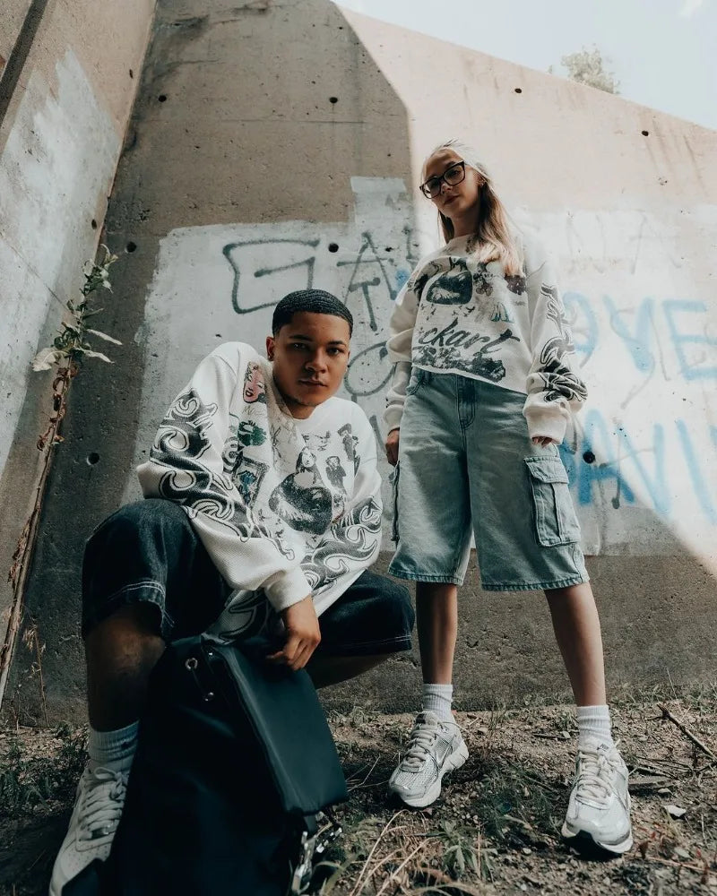 Harajuku Aesthetic print tee – Y2K Street Rock Hip Hop Anime Printed Long Sleeved Top Men A