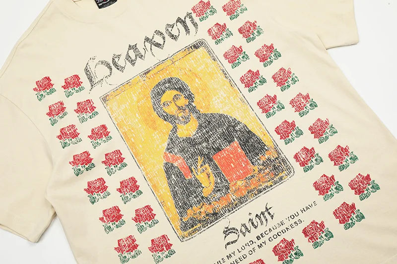 Y2K Graphic Tee – Saint T Shirts Men Woman New Rose Portrait Printing O Neck S – Urban Streetwear for Men & Women