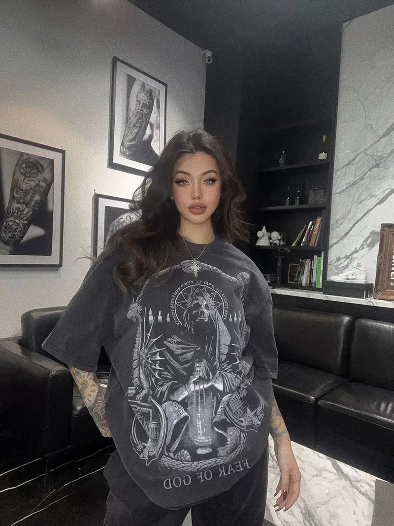Trapwear Vintage print – Summer Heavy Fashion High Street Retro American Street Coupl