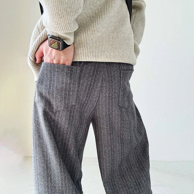 mens pants thick woolen casual pants autumn streetwear fashion personality versatile trend comfort wide leg pants mens clothing minimalist street pants