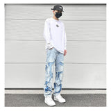 ripped irregular patchwork design denim jeans men casual zipper biker trousers jeans fashion streetwear hip hop pants joggers unique joggers style 3624
