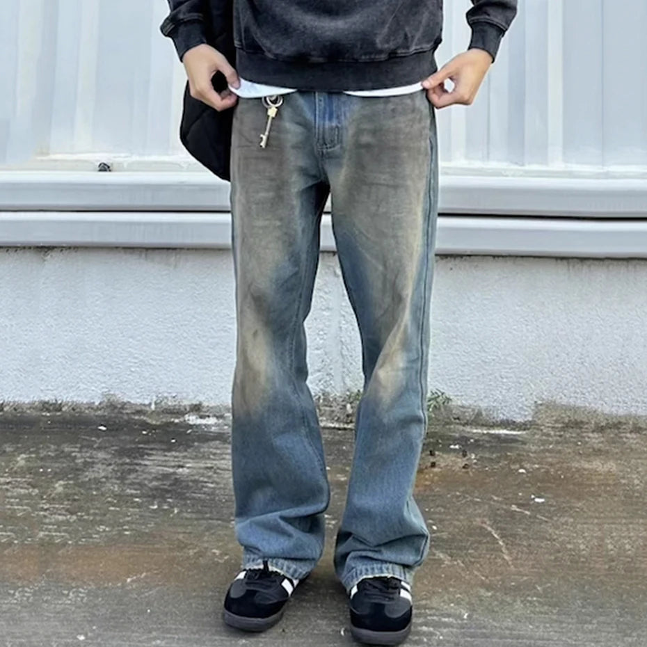 vintage blue dirty baggy jeans men hi street straight denim pants streetwear hip hop loose jeans trousers unique jeans style 1431