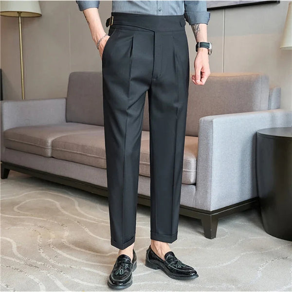 men naples waist business casual fashion vintage ankle length suit pant gentleman party dress pants trousers relaxed fit trousers