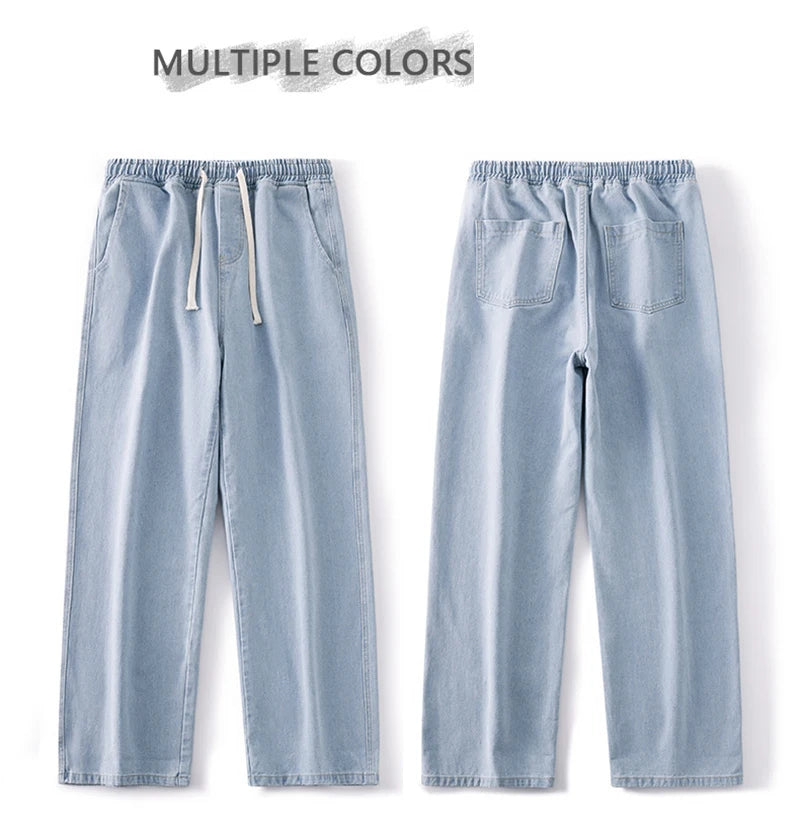 autumn korean fashion drawstring y2k jeans homme classic baggy straight wide leg pants 2025 new hip hop streetwear casual jean unique jeans style 705