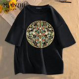 Sadcore Melting smiley – Cotton Black Short Sleeved Mens Summer New New Chinese Style