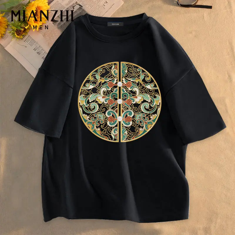 Sadcore Melting smiley – Cotton Black Short Sleeved Mens Summer New New Chinese Style