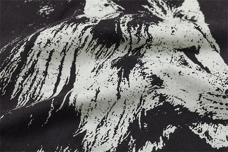 Trapwear Oversized shirt – 2024 Summer Vintage Fashion Charcoal Black Split Print Sheep