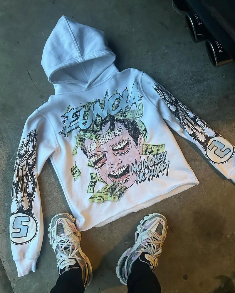 Anime Aesthetic Tee – Harajuku Money Face Print Hoodies Women Graphic Y2K Top Over – Streetwear Fashion for Men & Women