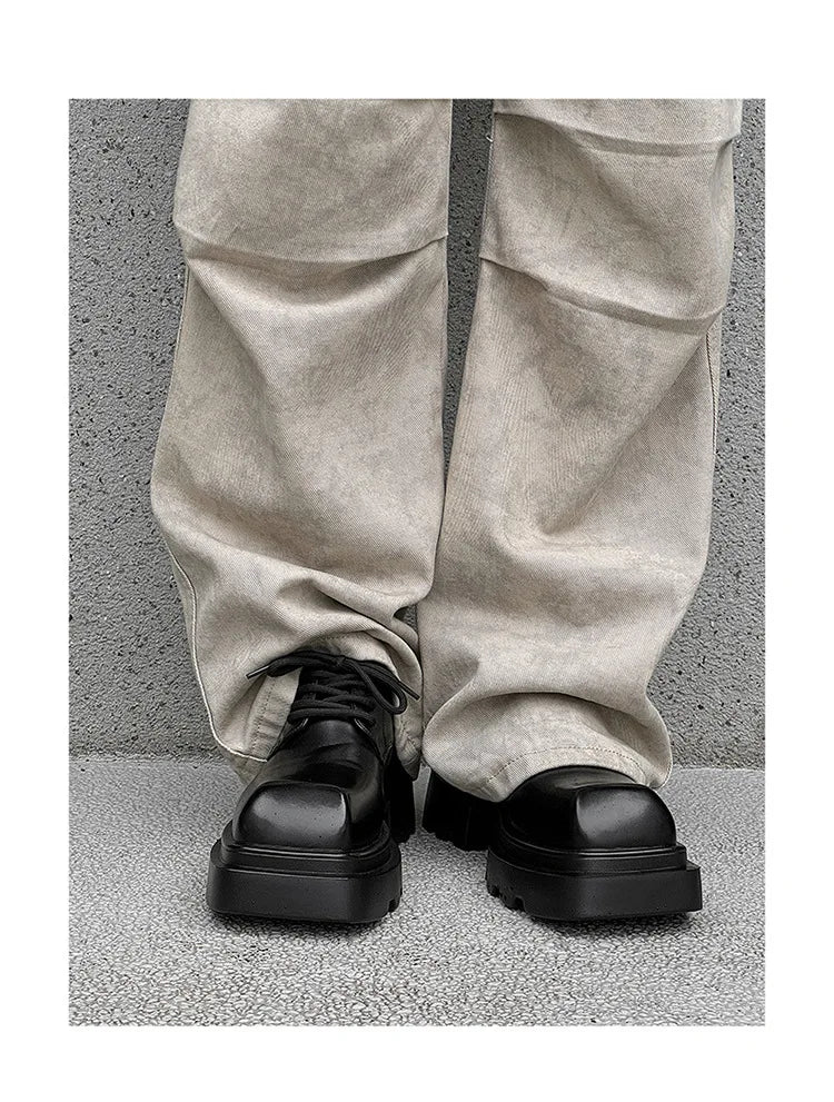 High Street Increase Derby Shoes Men's Streetwear Fashion Thick Sole Platform PU Leather Casual Luxury Designer Shoe