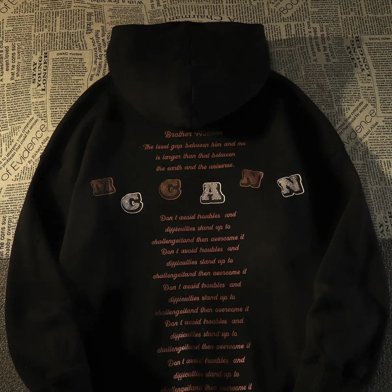 American Gothic fashion brand cartoon hip-hop print mens and womens loose high street style couple hooded wool sweatshirt