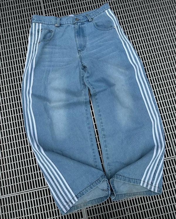 hip hop retro side stripes graphic baggy jeans casual streetwear sweatpants y2k pants gothic womens mens trousers sporty tapered joggers