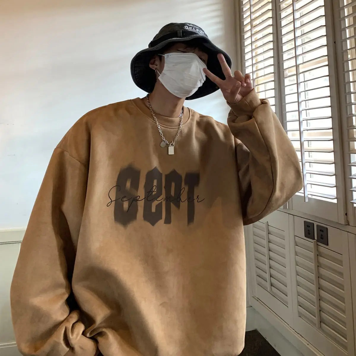 Round Neck Sweatshirt for Men American Retro Print Trendy Brand Autumn Loose Couple Wear Jacket Tops