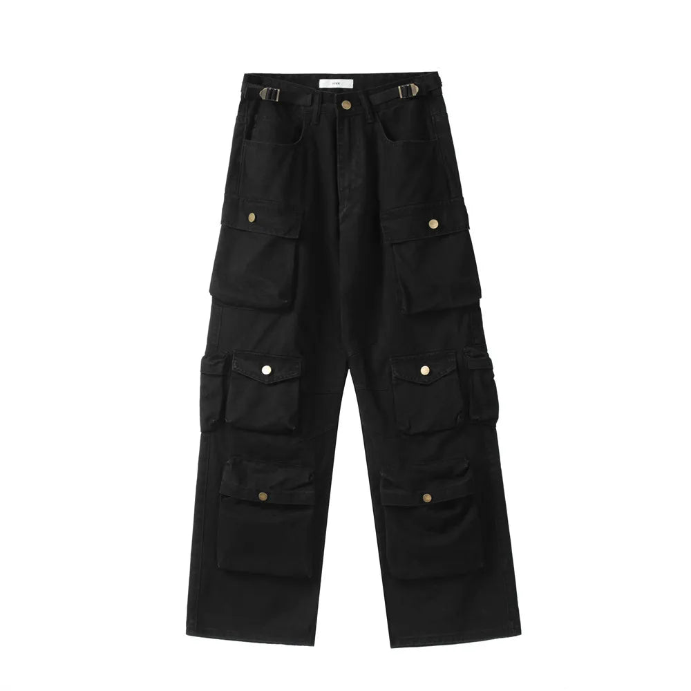 new multi pocket heavy industry washed cargo pants mens high rise loose y2k vintage streetwear oversized straight leg jeans baggy cargo bottoms