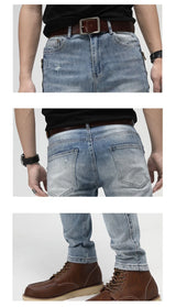 knee zipper patchwork pleated skinny denim jeans men casual slim biker trousers jeans fashion streetwear hip hop pants joggers unique joggers style 1137