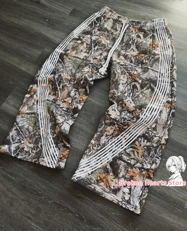 y2k retro camo graphic baggy pants gothic hip hop streetwear sweatpants casual pants womens mens elastic waist jogging trousers sporty tapered joggers