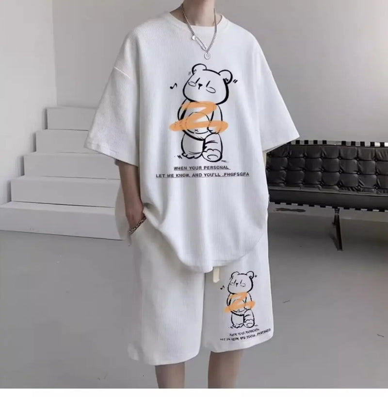 Vaporwave Crying angel – Summer Men Tracksuit Japan Cartoon Streetwear Cool Bear Prin
