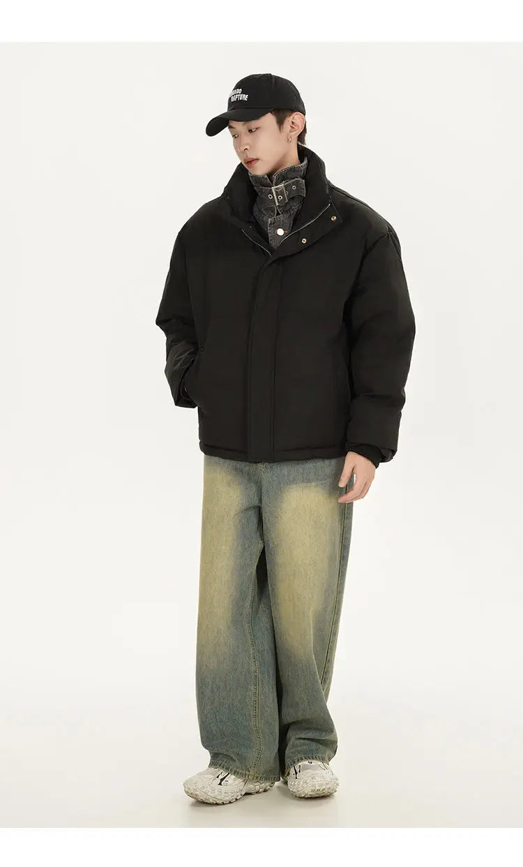 Winter Splice Denim Cotton-padded Jacket Men Women Stand Collar Fashion Loose Casual Thicken Warm Parkas Jacket Boyfriend Coat