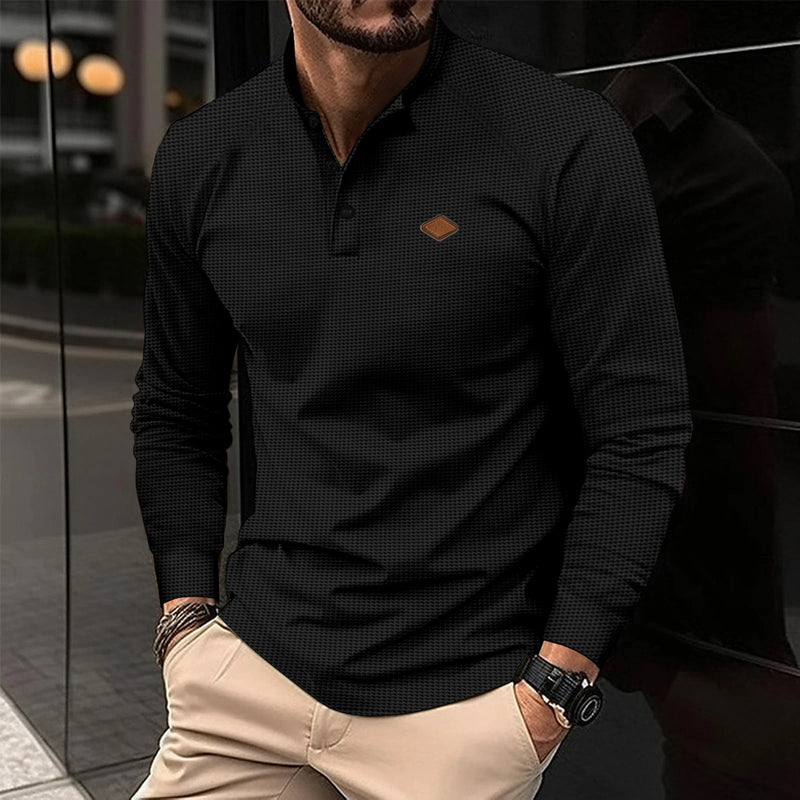 2024 New vintage Waffle Men's Henry shirt with button-down crew-neck and long sleeves