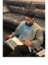 Korean Personality Street Casual Masculine Temperament Initials Printed Sweatshirt Trendy Men Women Pullover High Collar Hoodie